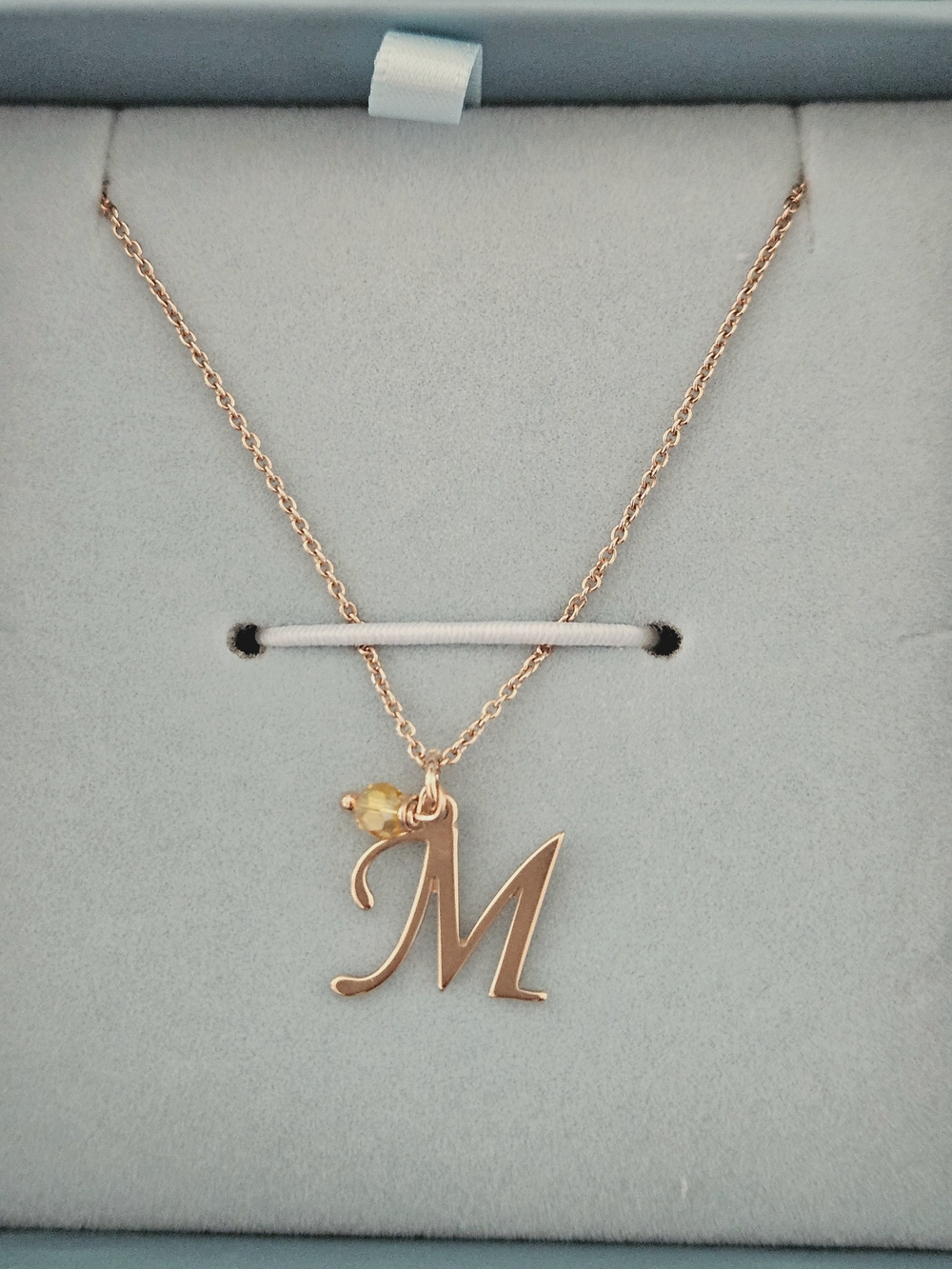Rose Gold 'M' Initial Necklace with Yellow Accent